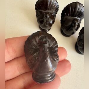 4 Heavy Miniature Turkey Figurines Place Setting Vintage MCM